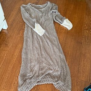 Zara Taupe Crochet Maxi Dress with Cream Cuff Detail